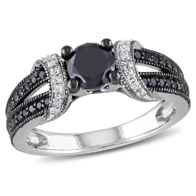 black ceramic wedding band for men -Miadora Black Rhodium-plated 1ct TDW Black and White Diamond Fashion Ring