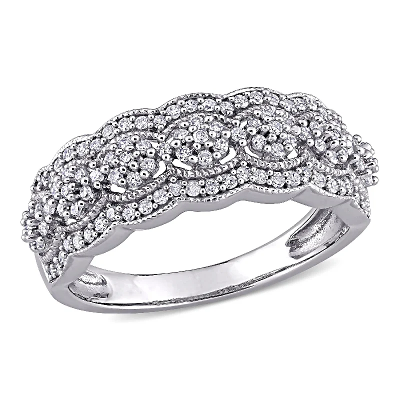 round diamond wedding band for women -Miadora Signature 10k White Gold 1/2ct TDW Diamond Vintage Floral Anniversary Band