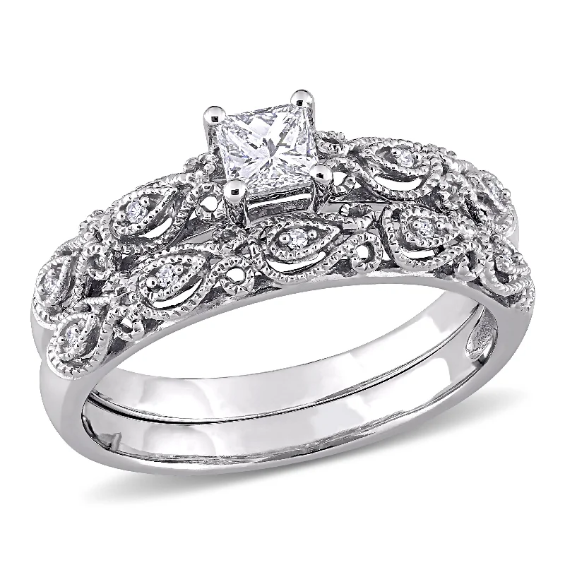 men’s rose gold ring -Miadora Signature Collection 10k White Gold 1/3ct TDW Diamond Vintage Bridal Set