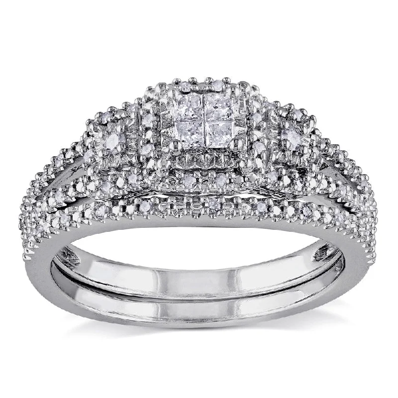 custom engagement ring for women -Miadora Sterling Silver 1/4ct TDW Diamond Bridal Ring Set