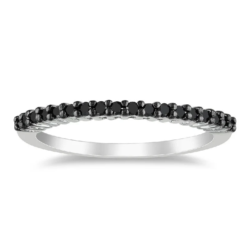 wedding ring set with diamonds -Miadora Sterling Silver 1/5ct TDW Black Diamond Band