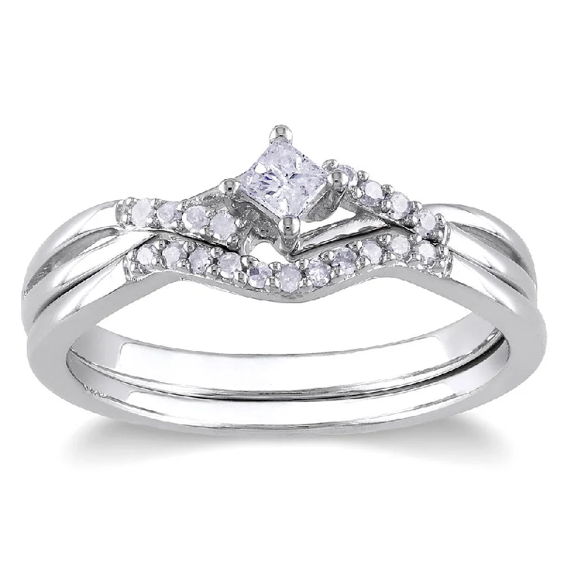 wedding ring with side stones -Miadora Sterling Silver 1/5ct TDW Diamond Bridal Ring Set