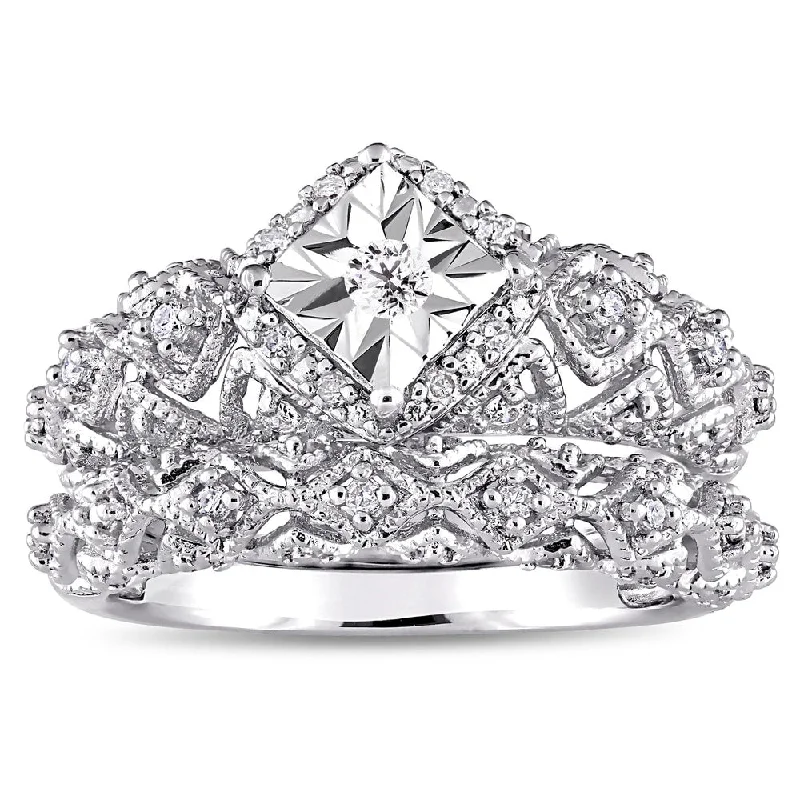 custom infinity wedding ring -Miadora Sterling Silver 1/5ct TDW Diamond Infinity Vintage Bridal Ring Set