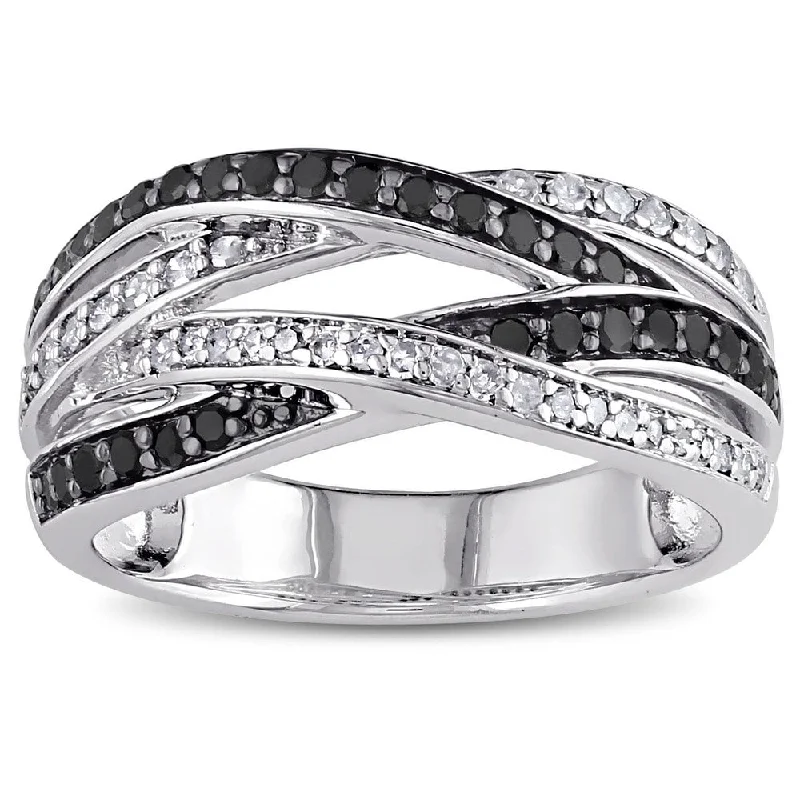 floral wedding band for women -Miadora Sterling Silver 7/8ct TDW Black and White Diamond Ring