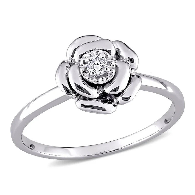 men’s platinum ring for wedding -Miadora Sterling Silver Diamond Accent Flower Ring