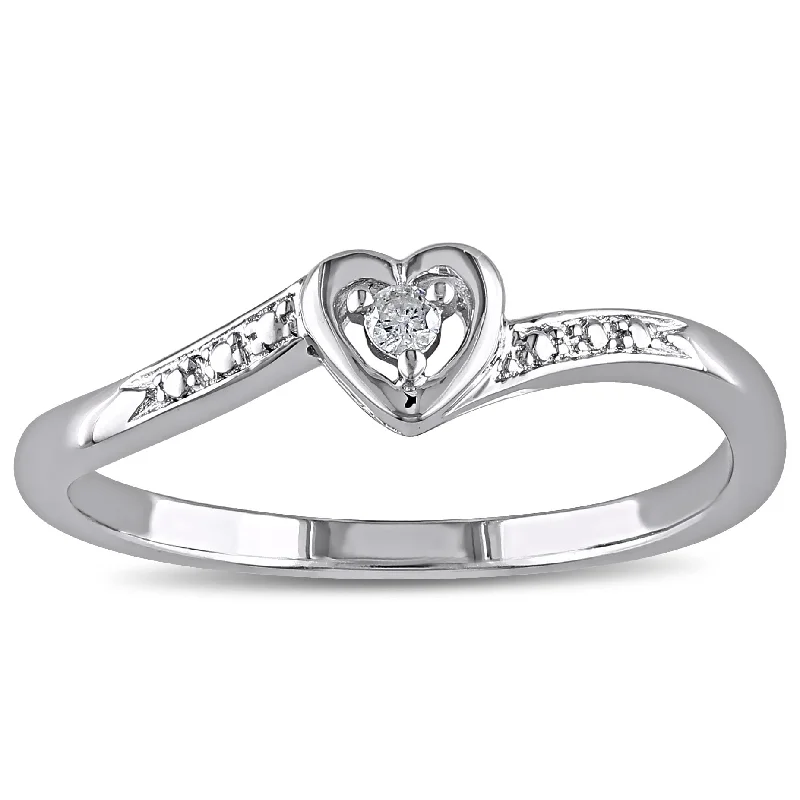 wedding ring with diamond accents -Miadora Sterling Silver Diamond Heart Promise Ring