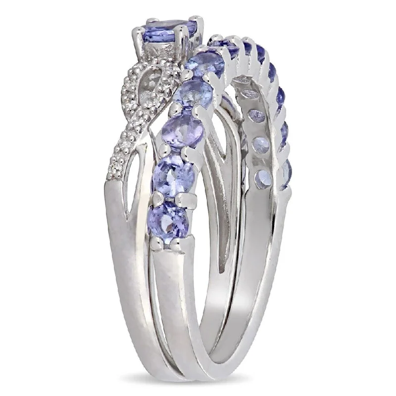 infinity wedding ring for women -Miadora Sterling Silver Tanzanite 1/10ct TDW Diamond 2-Pc. Infinity Bridal Ring Set