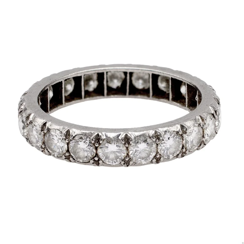 vintage diamond ring for women -Mid-Century French Diamond Platinum Eternity Band