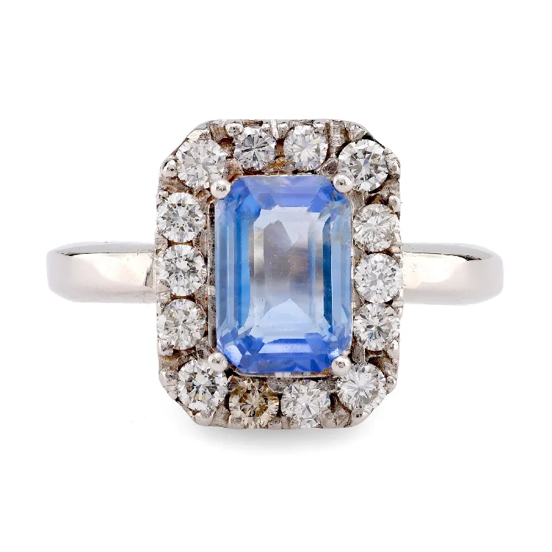 stackable gold rings for women -Mid Century Sapphire Diamond 14K White Gold Ring