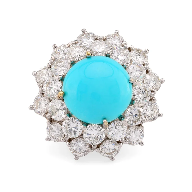 two-tone engagement ring for women -Mid Century Turquoise 5 Carat Diamond 18K White Gold Cluster Ring