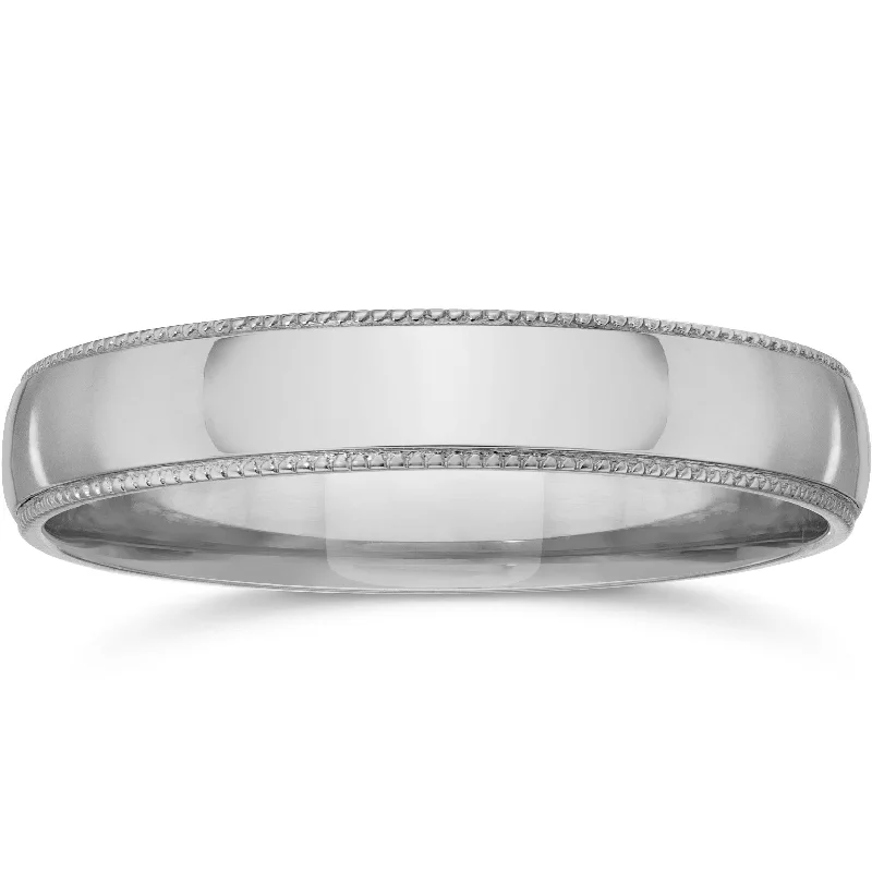 men's ceramic ring -Milgrain Edge Wedding Band 14K White Gold Size Selectable