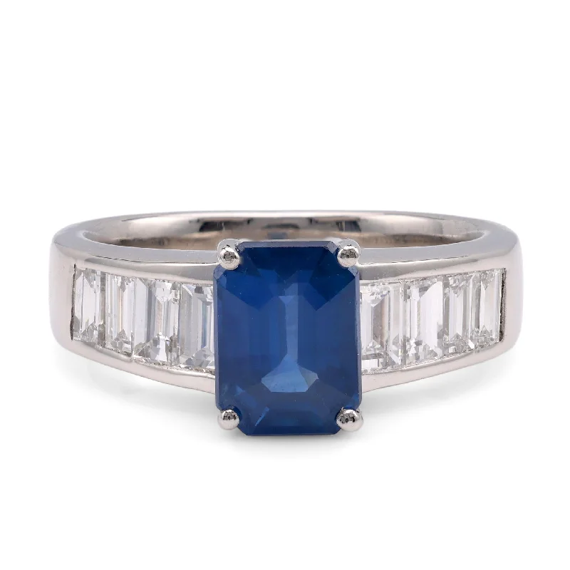 wide band ring for women -Modern 1.5 Carats Sapphire Diamond Platinum Ring