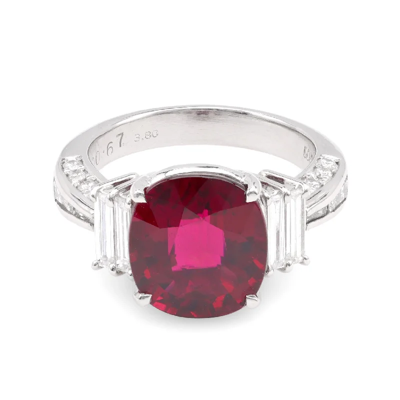 simple silver band ring for women -Modern 3.8 Carat Cushion Cut Rubellite Diamond Platinum Ring