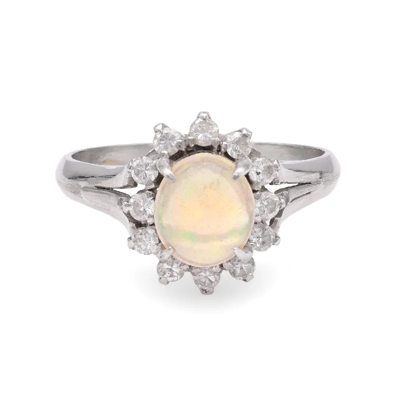 personalized promise ring for couples -Modern Opal Diamond Platinum Cluster Ring