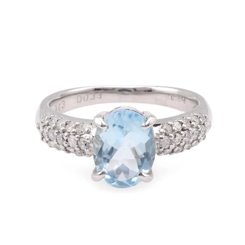 multi-stone ring for women -Modern Oval Cut Aquamarine Diamond Platinum Ring