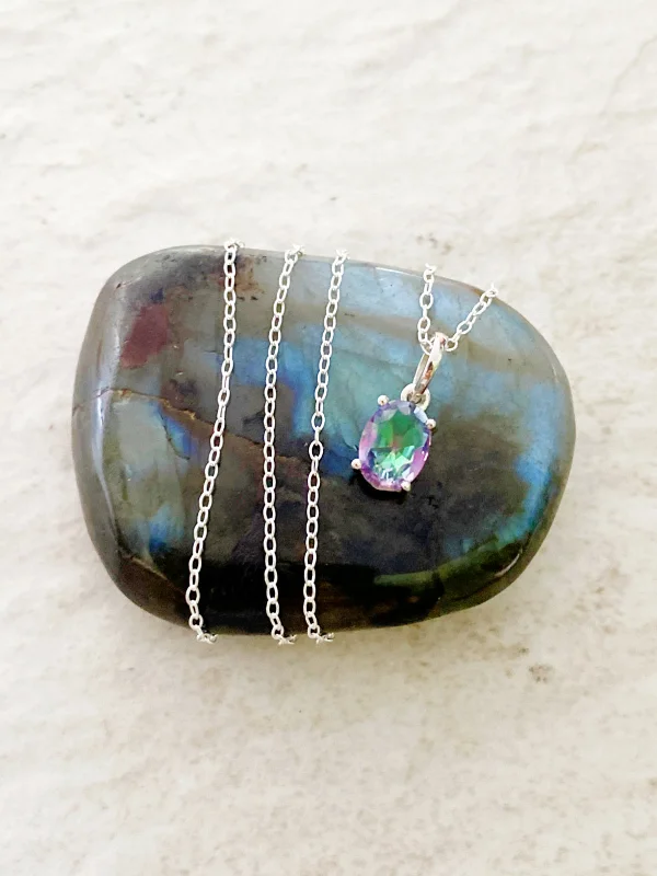 sterling silver bar necklace for women -Faceted Mystic Topaz Necklace