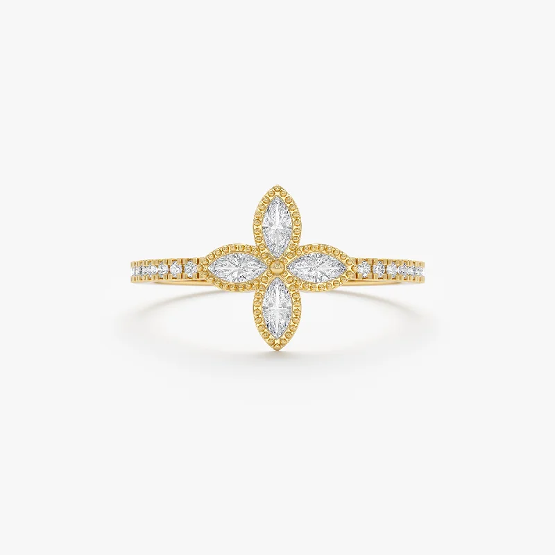 custom gold wedding band -Natural Diamond Clover Ring, Leticia