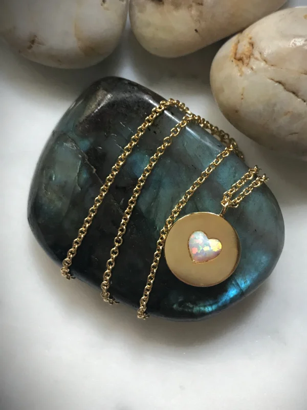 gold bar necklace for women -Opal Heart Medallion Necklace