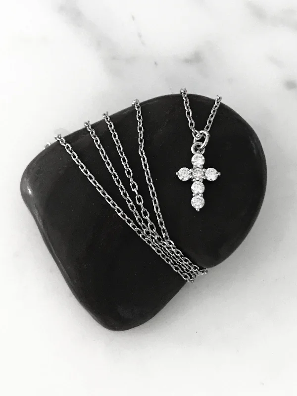 pearl pendant necklace for women -Petite CZ Cross Necklace