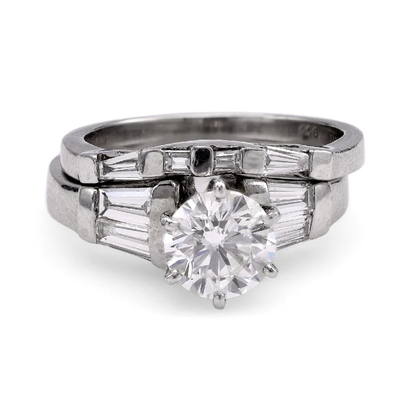 wedding ring set with diamonds -Platinum Diamond Ring Set