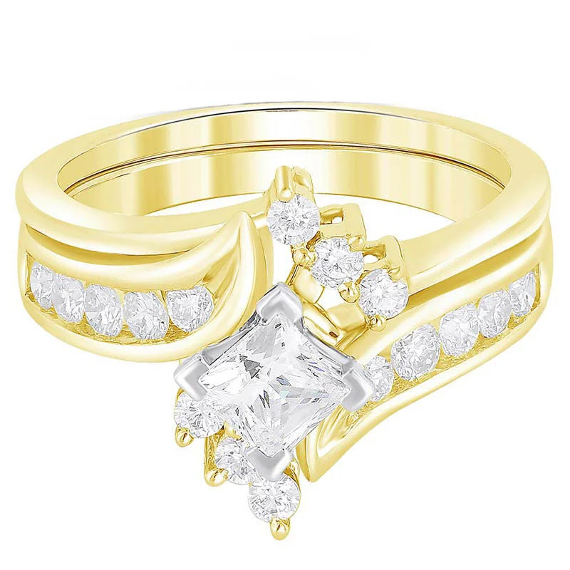 large statement ring for women -Princess Diamond Ready for Love Bridal Set 1ct