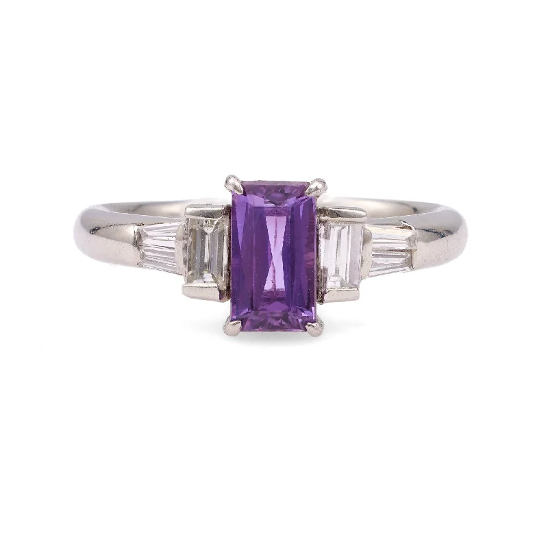 luxury wedding ring for women -Purple Sapphire Diamond Platinum Ring