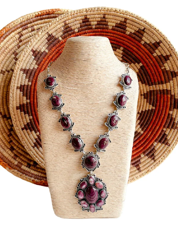 boho style layered necklace for women -Purple Spiny Oyster Shell Statement Necklace