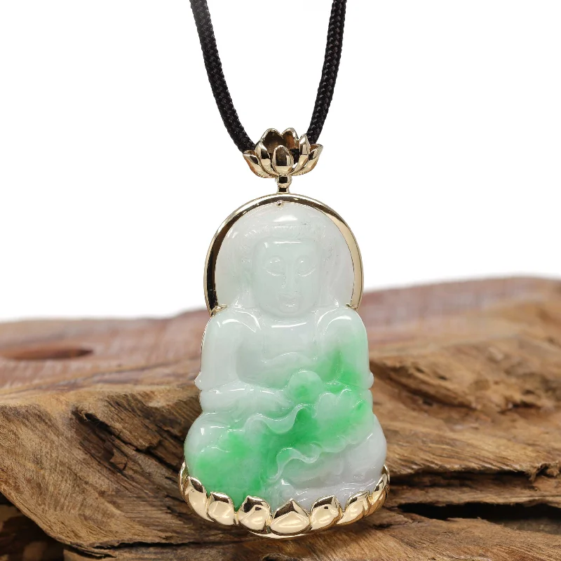 gold star necklace for women -RealJade® 14k "Goddess of Compassion" Genuine Burmese Jadeite Jade Guanyin Lotus Necklace