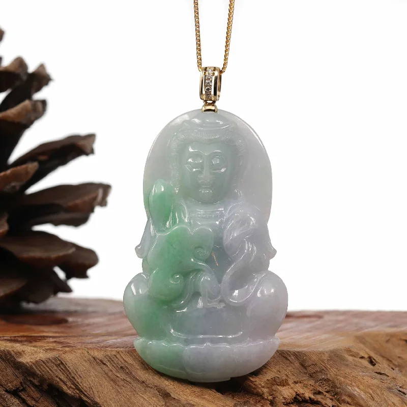 layered silver necklace for women -RealJade® 14k "Goddess of Compassion" Genuine Burmese Jadeite Jade Guanyin Necklace With Diamond Bail