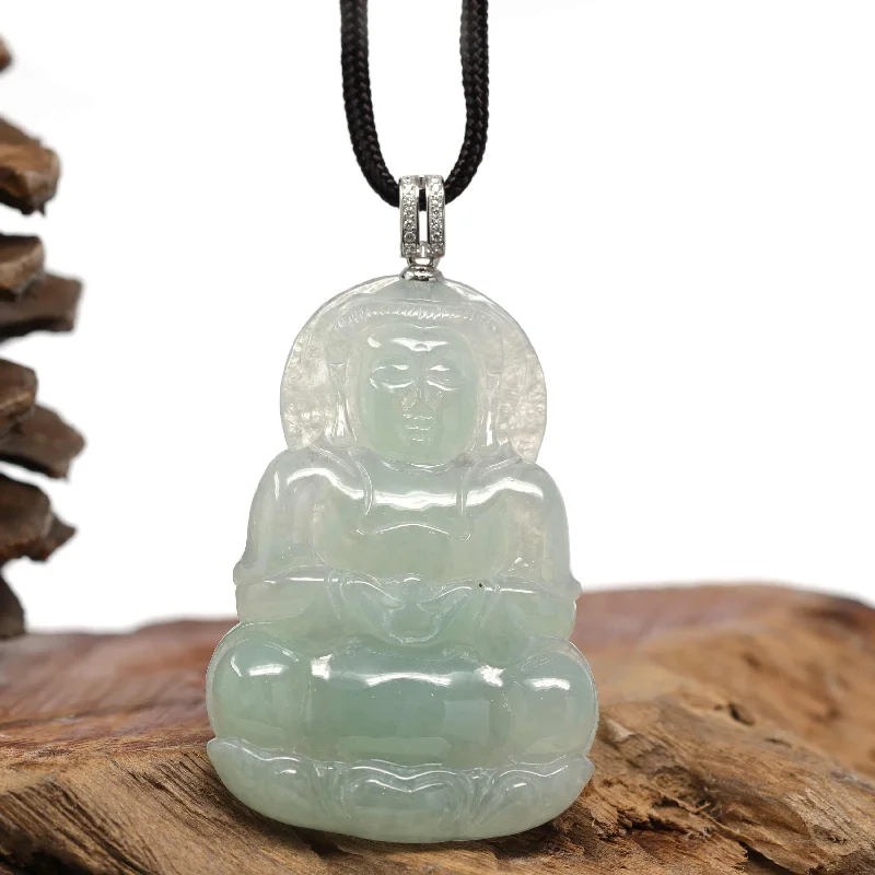 opal pendant necklace for women -RealJade® 14k "Goddess of Compassion" Genuine Burmese Jadeite Jade Guanyin Necklace With Good Luck Design