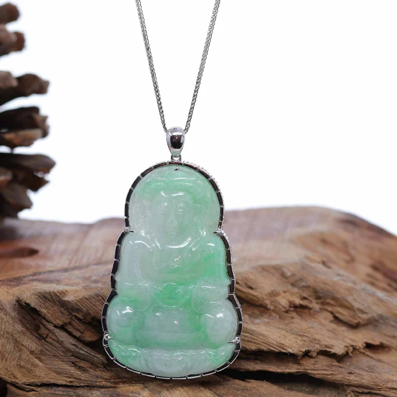 dainty silver necklace for layering -RealJade® 14k "Goddess of Compassion" Genuine Burmese Jadeite Jade Guanyin Necklace With Good Luck Design