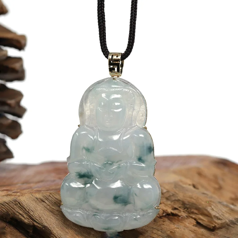 crystal heart necklace for women -RealJade® 14k "Goddess of Compassion" Genuine Burmese Jadeite Jade Guanyin Necklace With Good Luck Design