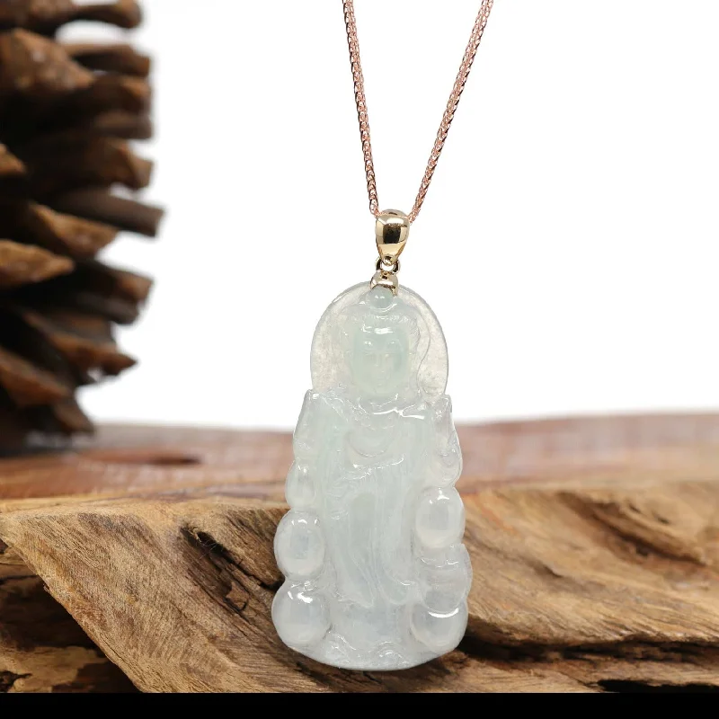 minimalist pendant necklace for women -RealJade® 14k "Goddess of Compassion" Guan Yin Genuine Burmese Jadeite Jade Necklace With Bail