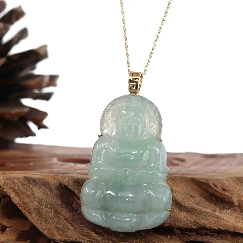 custom engraved pendant necklace for women -RealJade® Co. 14k "Goddess of Compassion" Genuine Burmese Jadeite Jade Guanyin Necklace