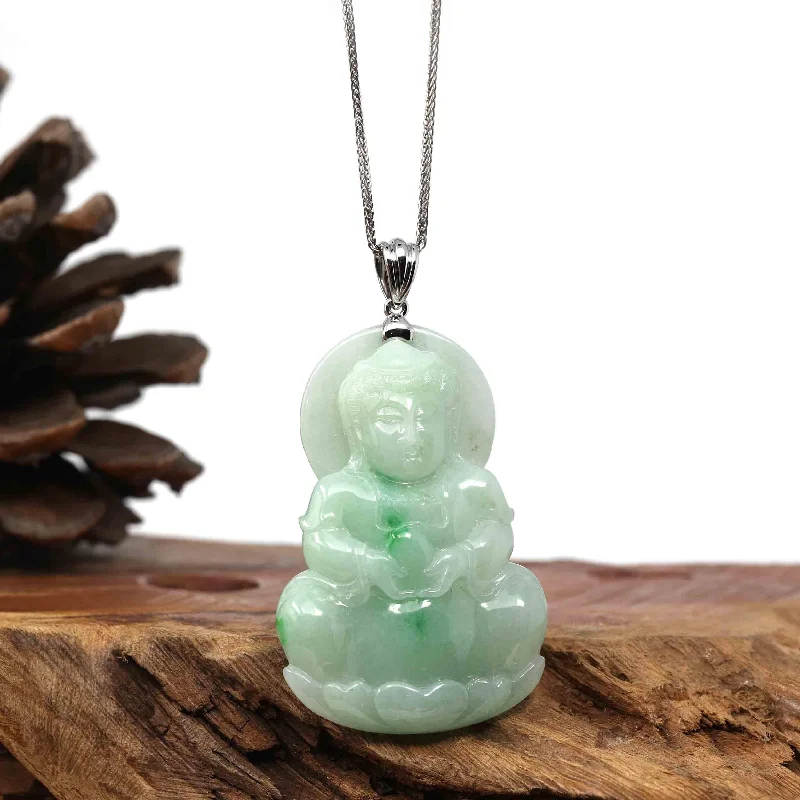 multi-strand necklace for women -RealJade® 14k "Goddess of Compassion" Genuine Burmese Jadeite Jade Guanyin Necklace