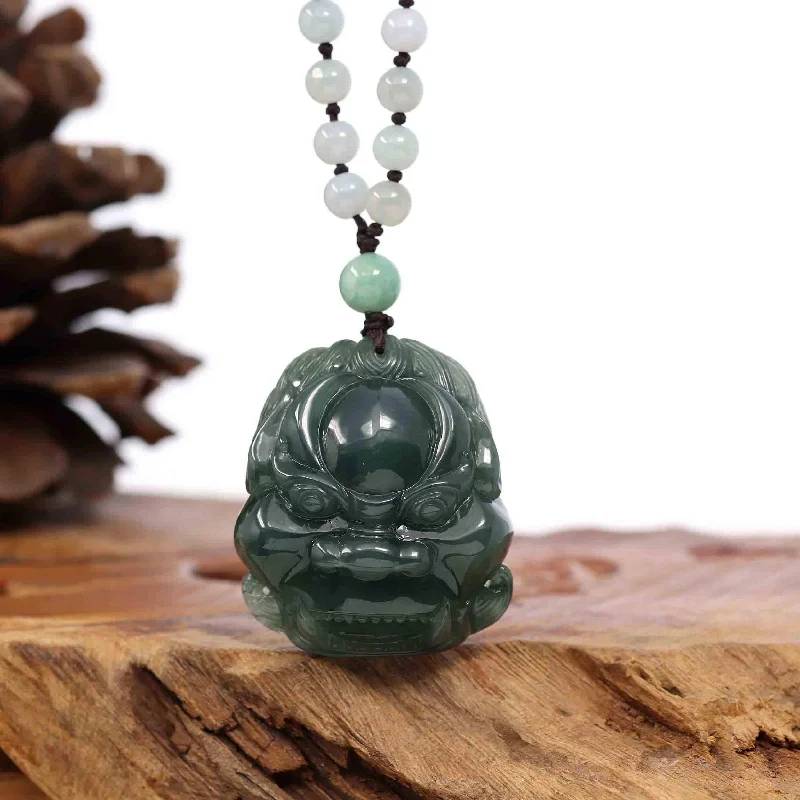 crystal quartz necklace for women -RealJade® Co. "Fu Dog" (Guardian Lion) Natural Blue Green Jadeite Jade Necklace Collectibles