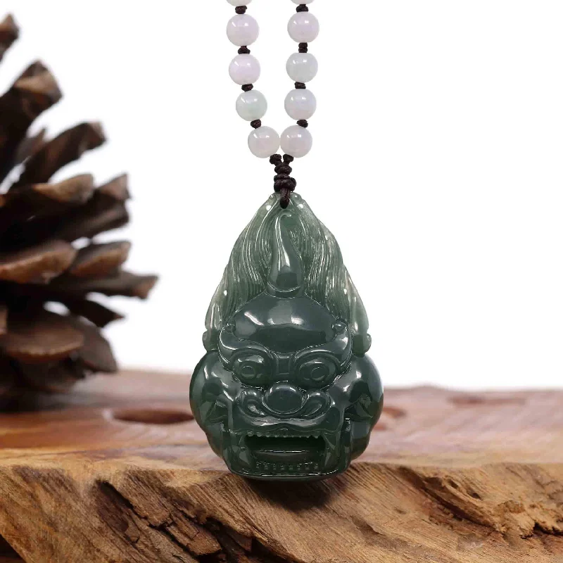 personalized couple name necklace -RealJade® Co. "Fu Dog" (Guardian Lion) Natural Blue Green Jadeite Jade Necklace Collectibles