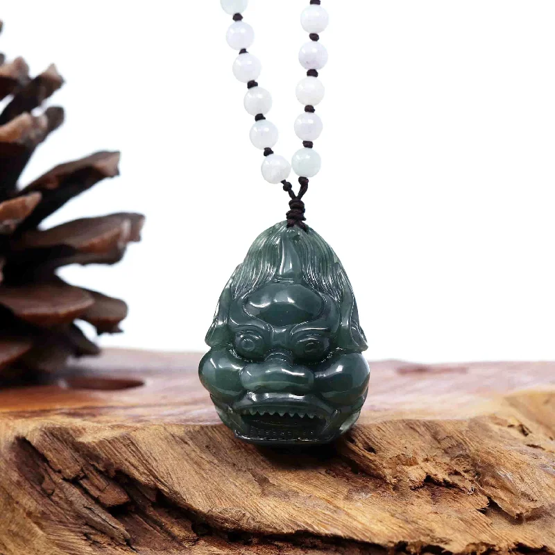 layered name necklace for women -RealJade® Co. "Fu Dog" (Guardian Lion) Natural Blue Green Jadeite Jade Necklace Collectibles