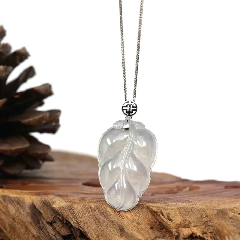 layered name necklace for women -RealJade® Co. Genuine Ice Jadeite Jade Jin Zhi Yu Ye (Leaf) Necklace With White Gold VSI Diamond Bail