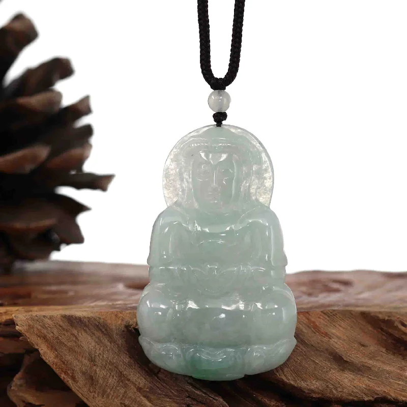 trendy layered necklace for women -RealJade® Co. "Goddess of Compassion" Genuine Burmese Jadeite Jade Guanyin Lotus Necklace