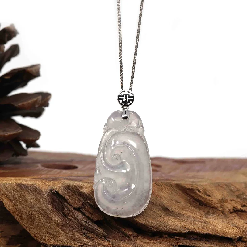 crystal quartz necklace for women -RealJade® Natural Ice White Jadeite Jade Ru Yi Necklace With 14k White Gold Bail