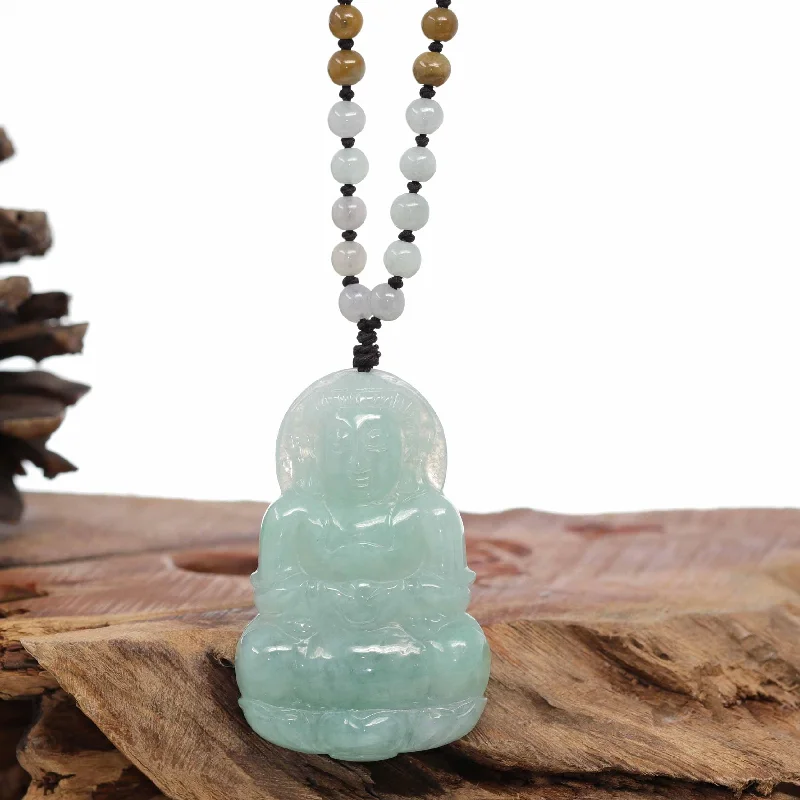 silver teardrop necklace for women -RealJade® Co. "Goddess of Compassion" Genuine Burmese Jadeite Jade Guanyin Lotus Necklace