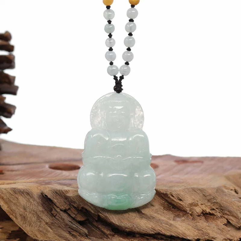 turquoise necklace for women -RealJade® Co. "Goddess of Compassion" Genuine Burmese Jadeite Jade Guanyin Lotus Necklace