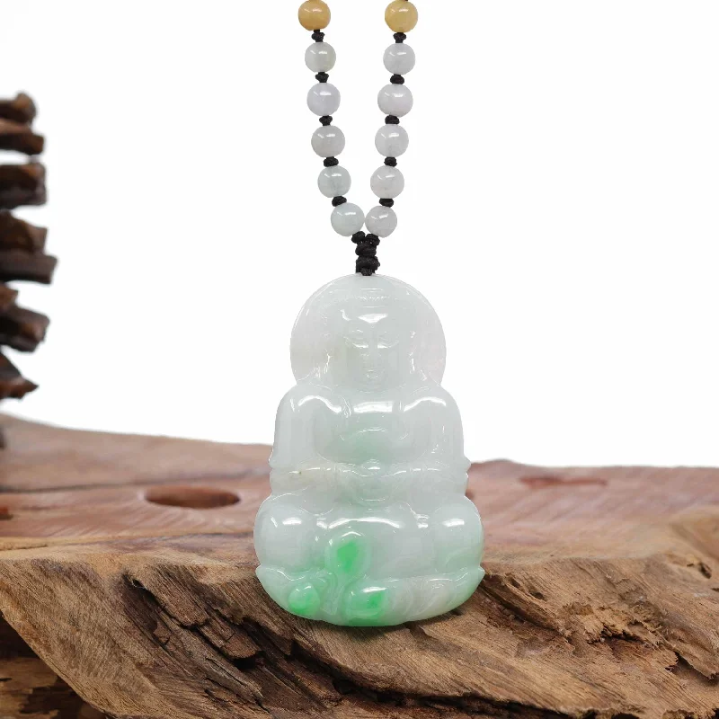 layered silver necklace for women -RealJade® Co. "Goddess of Compassion" Genuine Burmese Jadeite Jade Guanyin Lotus Necklace