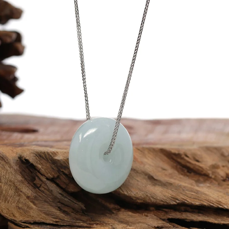 crystal pendant necklace for layering -RealJade® Co. "Good Luck Button" Necklace Light Green Jadeite Jade Lucky Ping An Kou Necklace