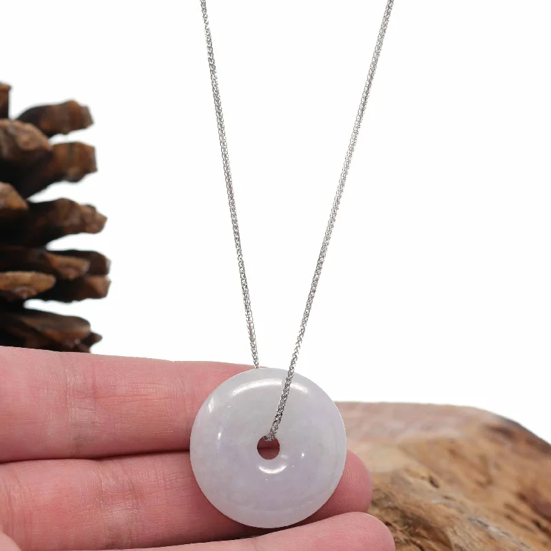 engraved diamond necklace for women -RealJade® Co. "Good Luck Button" Necklace Light Lavender Jadeite Jade Lucky Ping An Kou Necklace