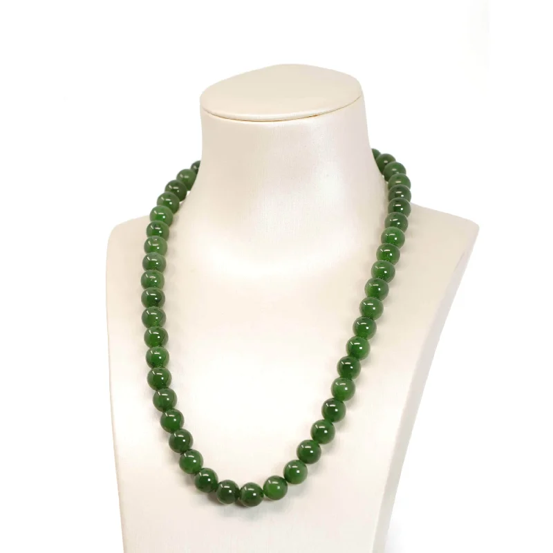 unique gemstone necklace for women -RealJade® Genuine Green Nephrite Jade Round Beads Necklace (8mm & 9.5mm)