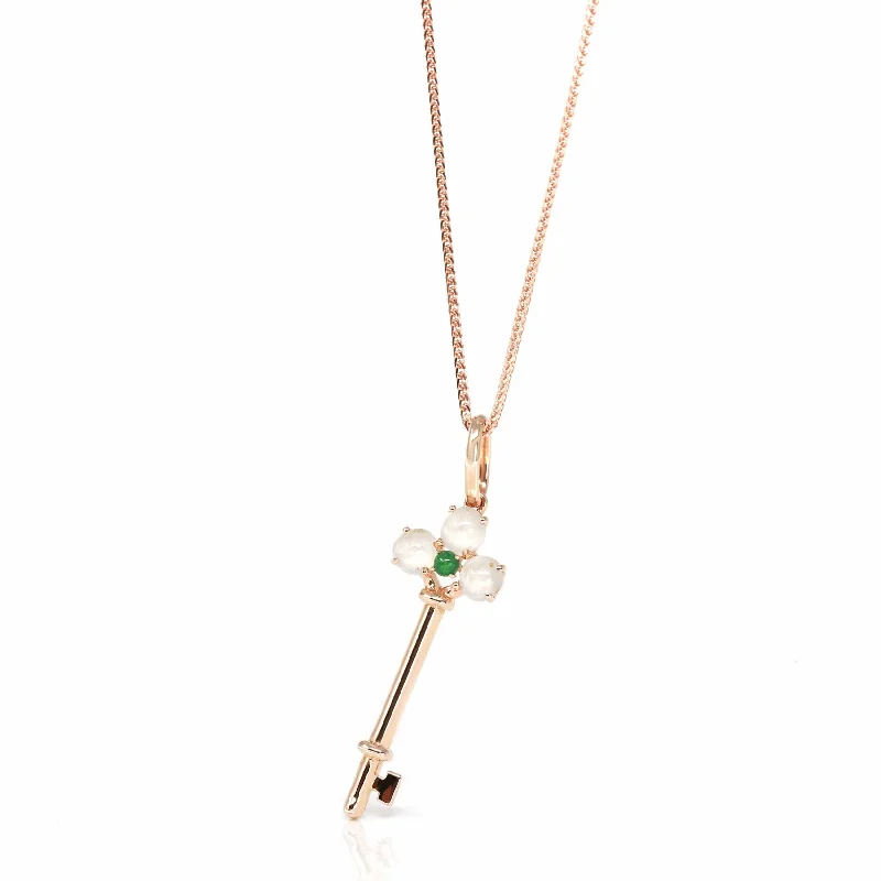 crystal quartz necklace for women -RealJade® "Jadeite Good Luck Key" 18k Rose Gold Genuine Burmese Jadeite Necklace With Diamonds