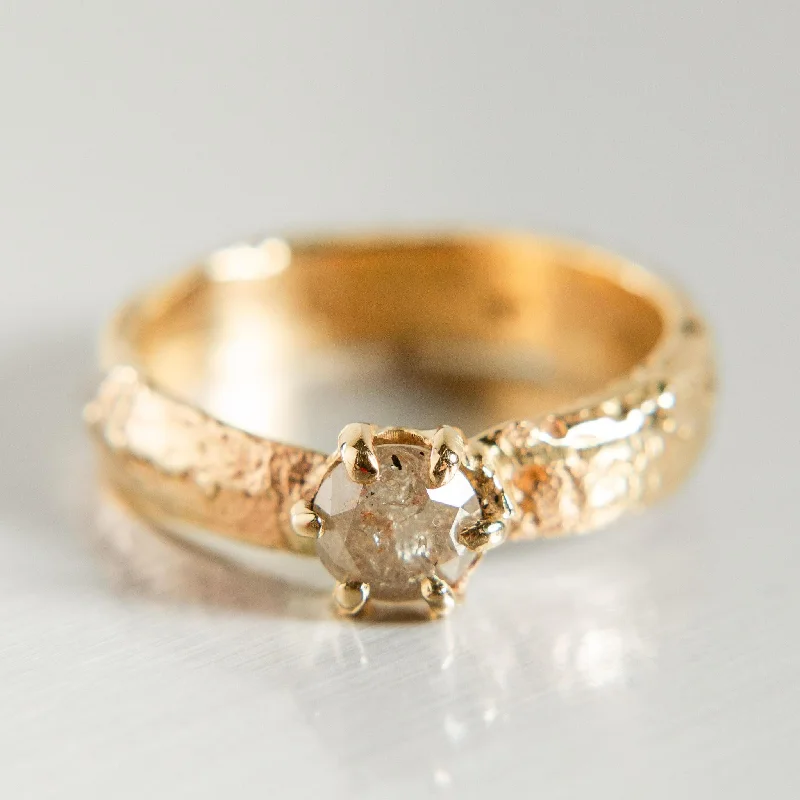 eternity ring for couples -Relic Cypress Ring - Salt + Pepper Diamond in 14k Yellow Sandcast Band