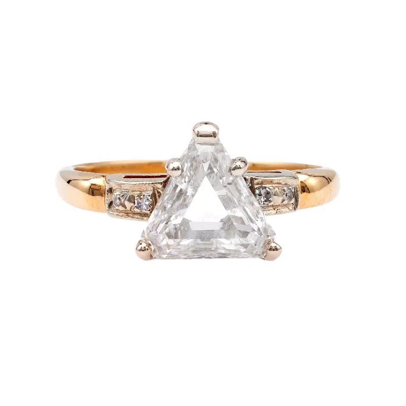 antique engagement ring for women -Retro GIA 1.81 Carat Triangular Cut Diamond 14k Gold Ring